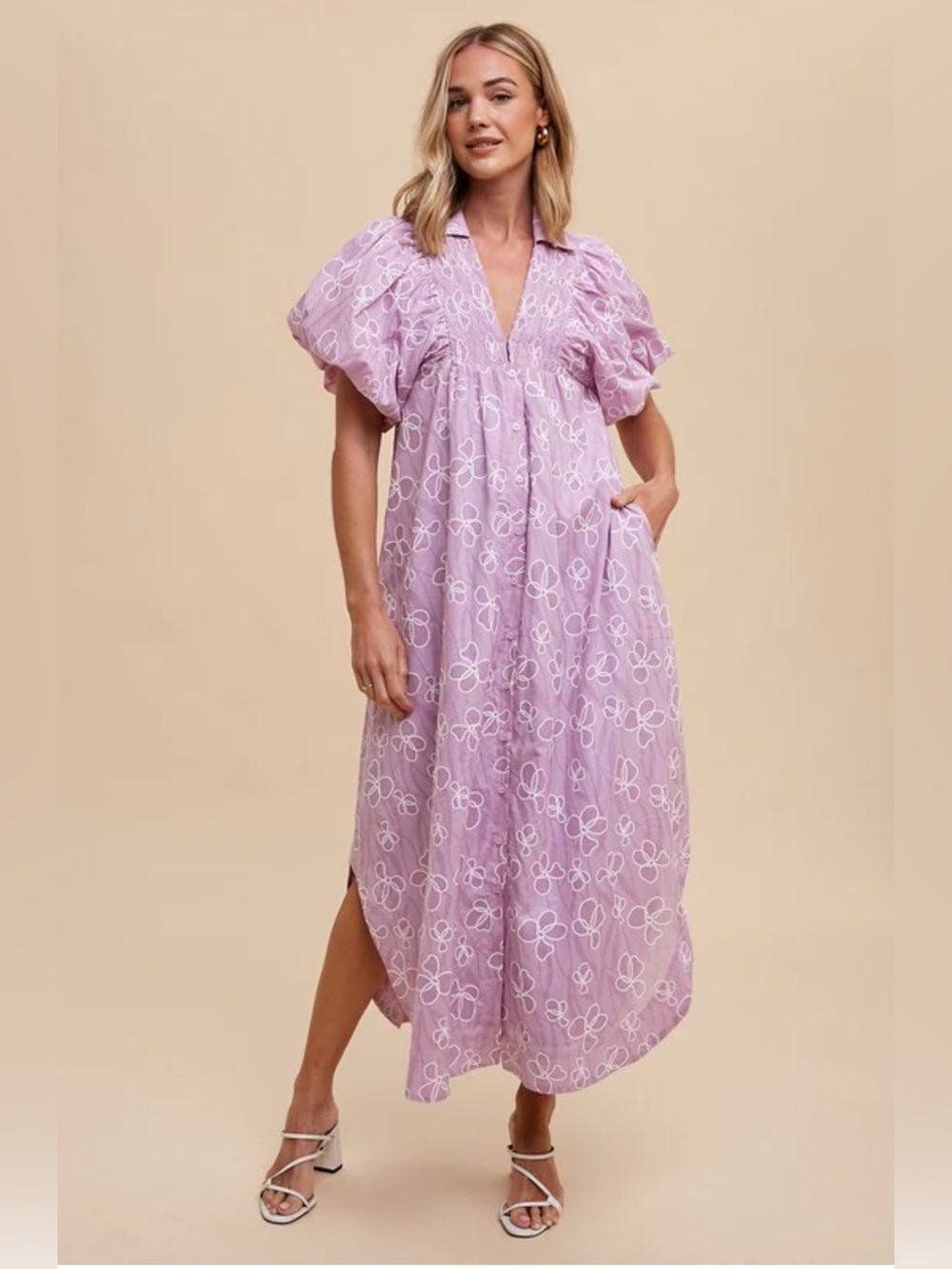 Annie Wear Floral Smock Puff Sleeve Dress